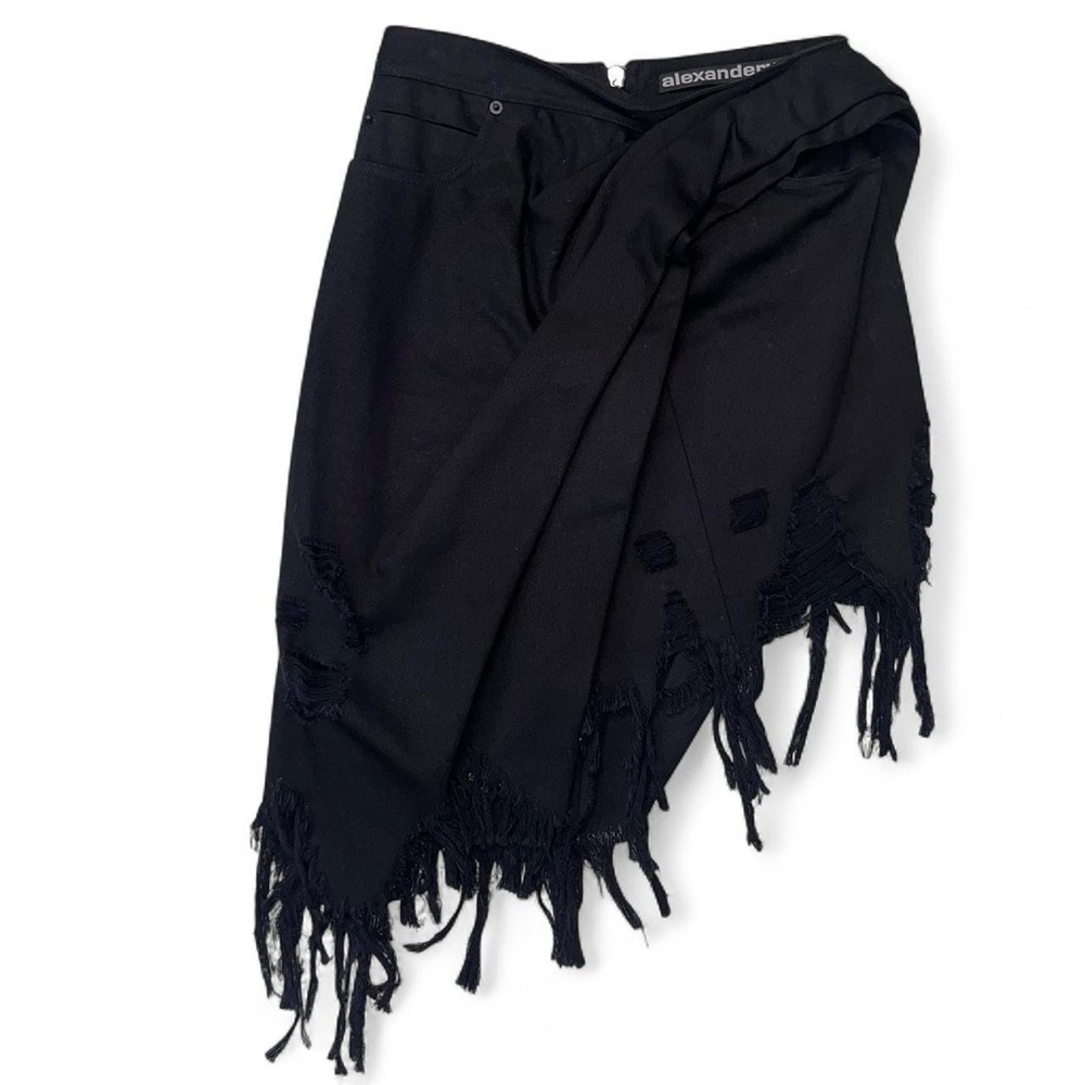 NWT Alexander Wang FRAYED ASYMMETRIC WRAP-EFFECT DENIM MINI SKIRT